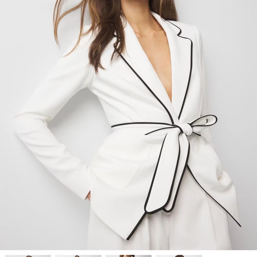 Elegant White Blazer with Black Trim